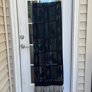 Extra long sheer/ velvet fringed scarf/ wrap